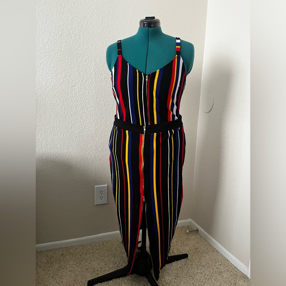 Fashion Nova Striped Bodysuit skirt set size XL